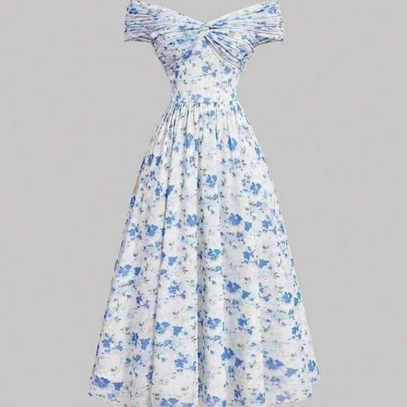 New with tags large blue and white off the shoulder dress - Shein MOD - Picture 1 of 2